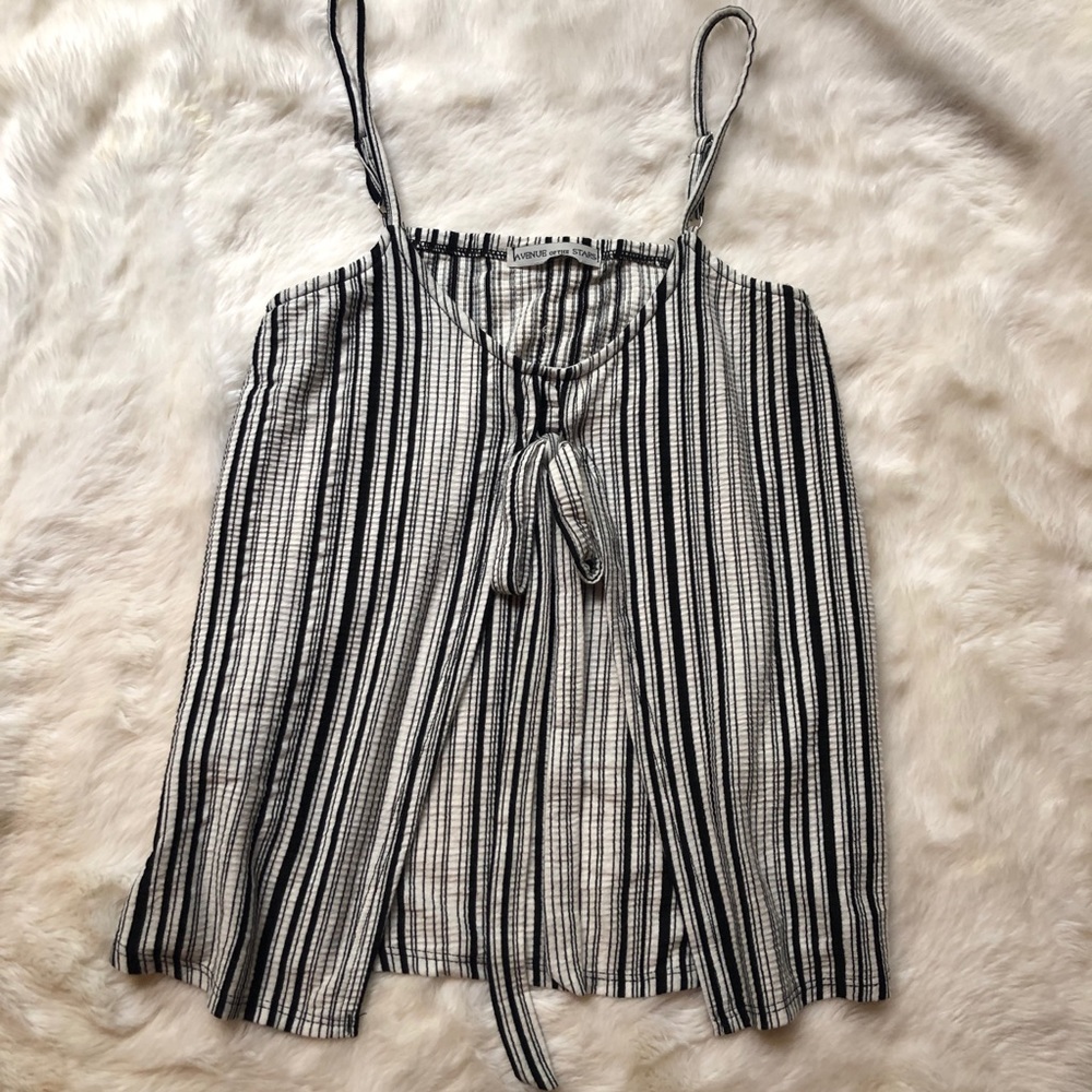 Black and White Striped Tie Tank Top